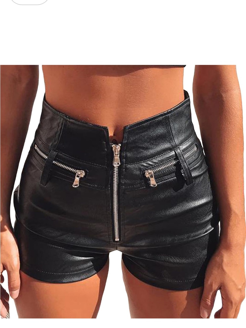 Tiger Mist Black High-Waist Faux Leather Zip Shorts